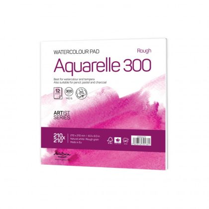 'Aquarelle Rough 300' glued size 21x21 cm., 12 sheets natural white paper 300 g 35% cotton