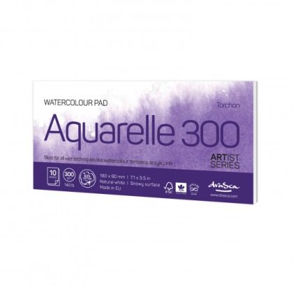 'Aquarelle Torchon 300' glued, size 9х18 cm., 10 sheets natural white paper 300 g 60% cotton