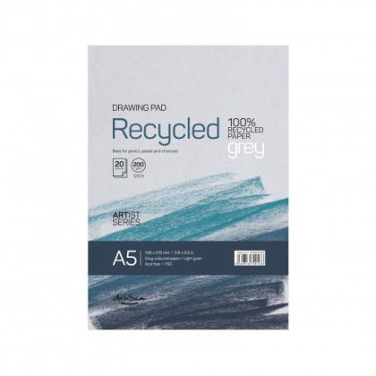 'Recycled drawing pad Grey' glued A5 (14.8*21 cm) 20 sheets 200 g