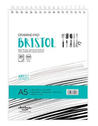 'Bristol Drawing Pad' спирала A5 (14.8*21 cm) 20 листа бял картон 200 g