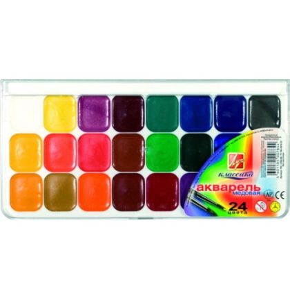 Медни акварелни бои КЛАСИК, комплект 24 цвята в пластмасова кутия