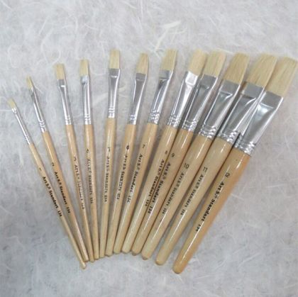 Painting brush with natural bristle hair, flat, short handle - №2