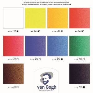Комплект акрилни бои в дървена кутия VAN GOGH, 10 цвята по 40 мл.  + аксесоари