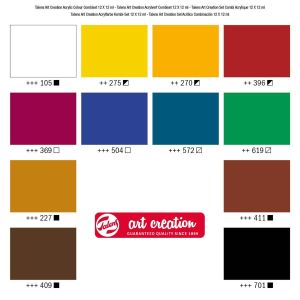 Комплект акрилни бои + статив ART CREATION, 12 цвята по 12 мл.  + аксесоари