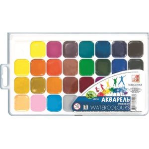 Медни акварелни бои КЛАСИК, комплект 32 цвята в пластмасова кутия