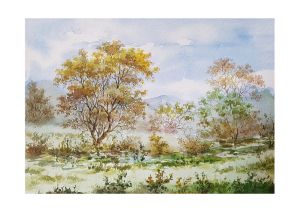 Autumn landscape - Watercolor poster, printed on HQ watercolor paper