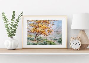 Under the golden tree - Watercolor poster, printed on HQ watercolor paper