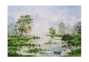 Walk by the lake - Watercolor poster, printed on HQ watercolor paper