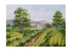 The road to the ranch - Watercolor poster, printed on HQ watercolor paper