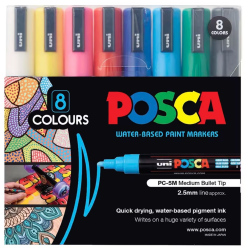 POSCA acrylic markers 5M - Set of 8 pcs. MAIN colors