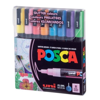 POSCA acrylic markers 3M - Set of 8 pcs. GLITTER colors