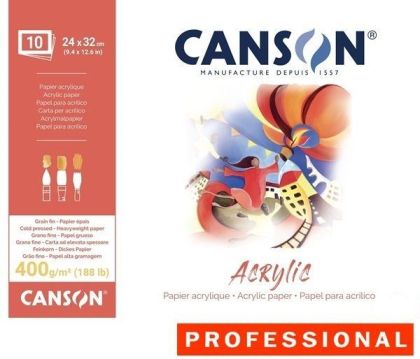 Canson Acrylic с 10 листа плътна хартия 400 g/m², формат 24 × 32 cm.