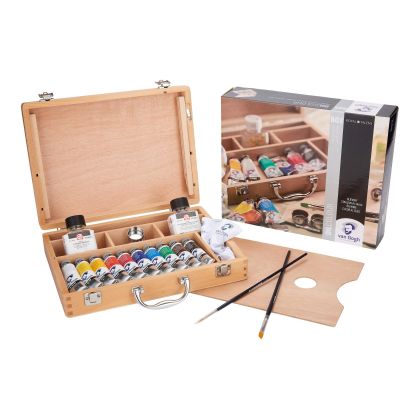 Oil Colour Wooden Box Set Basic with 10 Colours in 40ml Tube + Accessories