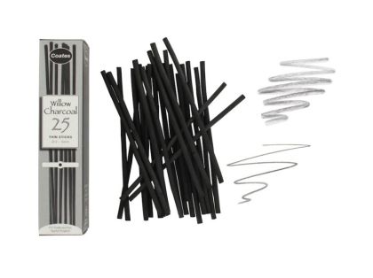 Artists Willow Charcoals - Box of 25 Thin Sticks (2-3mm)