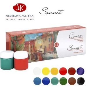 Set of tempera paints/gouache 12 colors of 40 ml each.