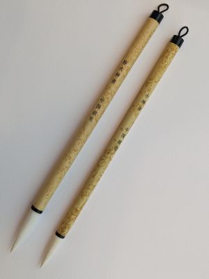 Кръгла китайска четка с естествен бял косъм, бамбукова дръжка - малка