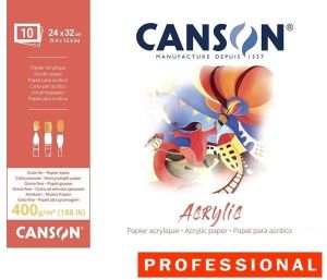 Canson Acrylic с 10 листа плътна хартия 400 g/m², формат 24 × 32 cm.