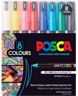 POSCA акрилни маркери 1MR - Комплект 8 бр. меки цветове